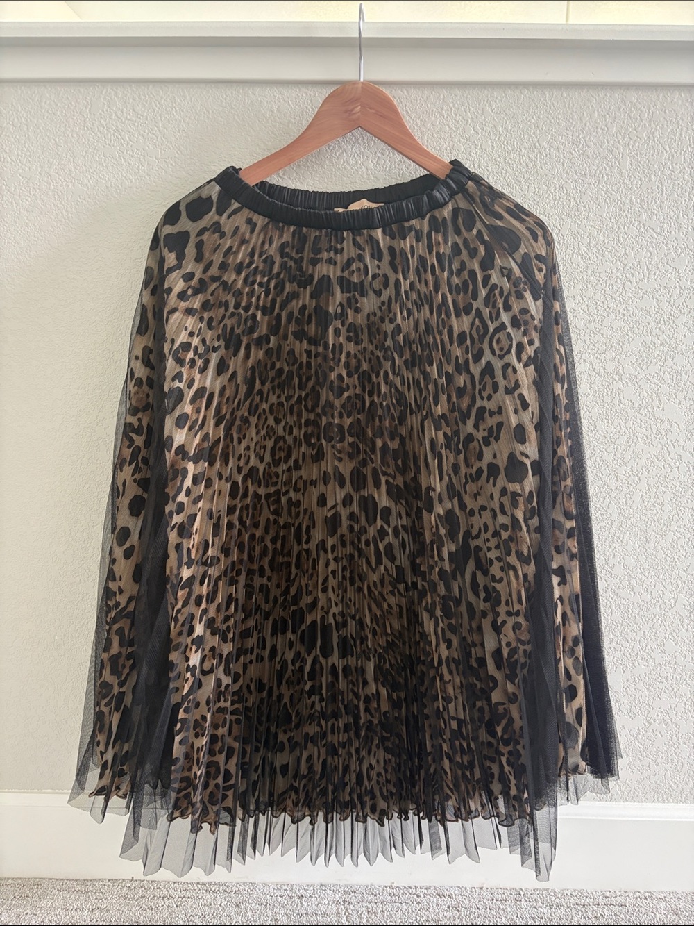 Animal Print Pleated Midi Skirt - Black and Brown